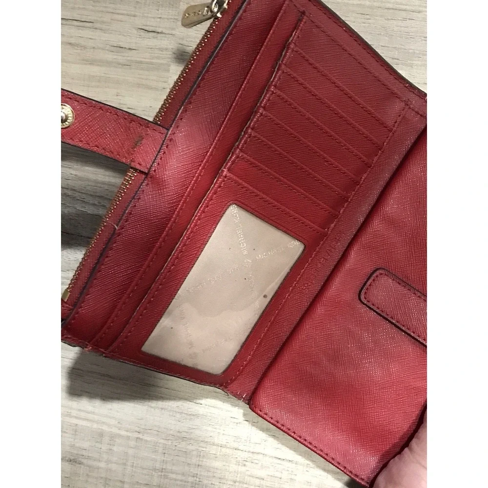 Michael Kors Women's Burgundy Wallet Gold Hardware Logo Zipper Accent